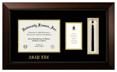 Diploma with Announcement & Tassel Box Frame in Legacy Black Cherry with Black & Gold Mats for DOCUMENT: 8 1/2"H X 11"W  ,  7"H X 4"W  