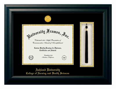 Ashland University College of Nursing and Health Sciences Diploma with Tassel Box Frame in Satin Black with Black & Gold Mats for DOCUMENT: 8 1/2"H X 11"W  