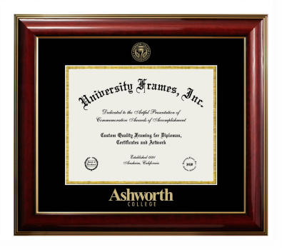 Diploma Frame in Classic Mahogany with Gold Trim with Black & Gold Mats for DOCUMENT: 8 1/2"H X 11"W  