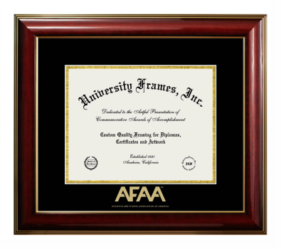 Diploma Frame in Classic Mahogany with Gold Trim with Black & Gold Mats for DOCUMENT: 8 1/2"H X 11"W  