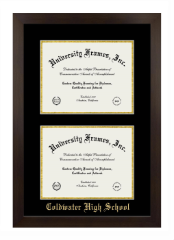 Double Degree (Stacked) Frame in Manhattan Espresso with Black & Gold Mats for DOCUMENT: 8 1/2"H X 11"W  , DOCUMENT: 8 1/2"H X 11"W  