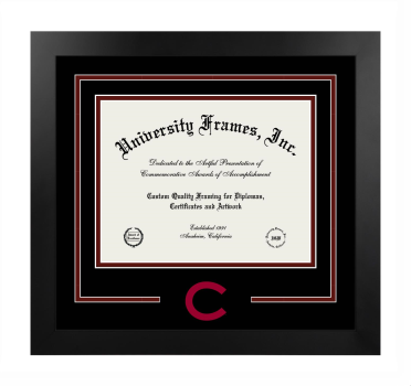 Colgate University Logo Mat Frame in Manhattan Black with Black & Maroon Mats for DOCUMENT: 8 1/2"H X 11"W  