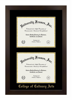 Double Degree (Stacked) Frame in Manhattan Espresso with Black & Gold Mats for DOCUMENT: 8 1/2"H X 11"W  , DOCUMENT: 8 1/2"H X 11"W  