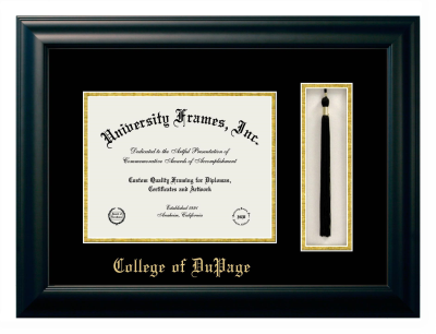 Diploma with Tassel Box Frame in Satin Black with Black & Gold Mats for DOCUMENT: 8 1/2"H X 11"W  