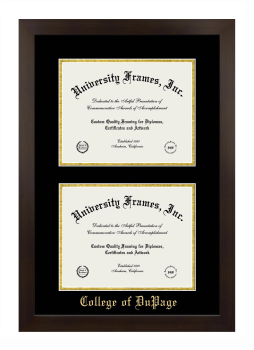 Double Degree (Stacked) Frame in Manhattan Espresso with Black & Gold Mats for DOCUMENT: 8 1/2"H X 11"W  , DOCUMENT: 8 1/2"H X 11"W  