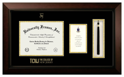 Diploma with Announcement & Tassel Box Frame in Legacy Black Cherry with Black & Gold Mats for DOCUMENT: 8 1/2"H X 11"W  ,  7"H X 4"W  