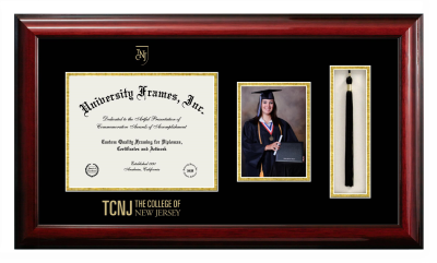 Diploma with 5 x 7 Portrait & Tassel Box Frame in Classic Mahogany with Black & Gold Mats for DOCUMENT: 8 1/2"H X 11"W  