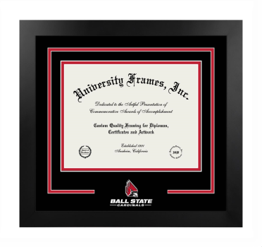 Logo Mat Frame in Manhattan Black with Black & Red Mats for DOCUMENT: 8 1/2"H X 11"W  