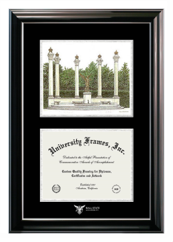 Double Opening with Campus Image (Stacked) Frame in Classic Ebony with Silver Trim with Black & Silver Mats for DOCUMENT: 8 1/2"H X 11"W  