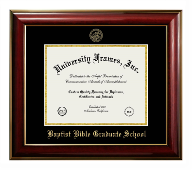 Baptist Bible Graduate School Diploma Frame in Classic Mahogany with Gold Trim with Black & Gold Mats for DOCUMENT: 8 1/2"H X 11"W  