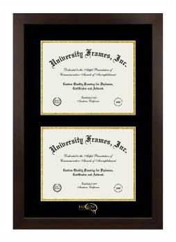 Double Degree (Stacked) Frame in Manhattan Espresso with Black & Gold Mats for DOCUMENT: 8 1/2"H X 11"W  , DOCUMENT: 8 1/2"H X 11"W  