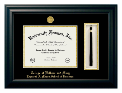 Diploma with Tassel Box Frame in Satin Black with Black & Gold Mats for DOCUMENT: 8 1/2"H X 11"W  