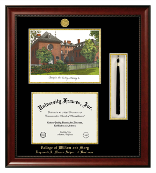 Double Opening with Campus Image & Tassel Box (Stacked) Frame in Avalon Mahogany with Black & Gold Mats for DOCUMENT: 8 1/2"H X 11"W  