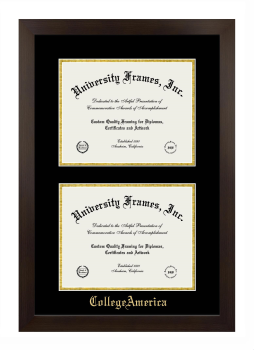 Double Degree (Stacked) Frame in Manhattan Espresso with Black & Gold Mats for DOCUMENT: 8 1/2"H X 11"W  , DOCUMENT: 8 1/2"H X 11"W  