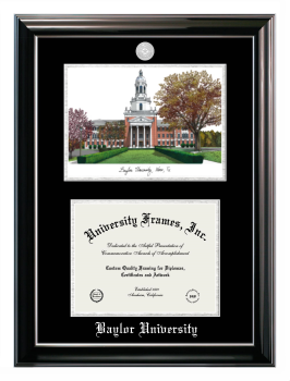 Double Opening with Campus Image (Stacked) Frame in Classic Ebony with Silver Trim with Black & Silver Mats for DOCUMENT: 8 1/2"H X 11"W  