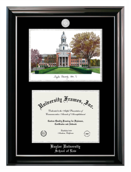 Double Opening with Campus Image (Stacked) Frame in Classic Ebony with Silver Trim with Black & Silver Mats for DOCUMENT: 8 1/2"H X 11"W  