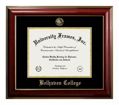 Belhaven College Diploma Frame in Classic Mahogany with Gold Trim with Black & Gold Mats for DOCUMENT: 8 1/2"H X 11"W  