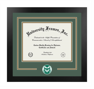 Logo Mat Frame in Manhattan Black with Forest Green & Bronze Mats for DOCUMENT: 8 1/2"H X 11"W  