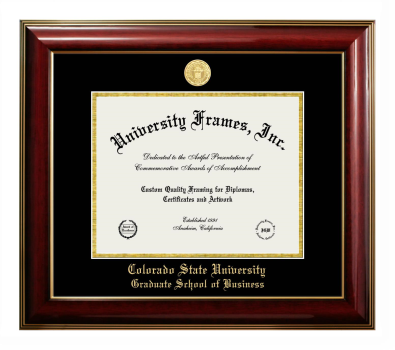 Colorado State University Graduate School of Business Diploma Frame in Classic Mahogany with Gold Trim with Black & Gold Mats for DOCUMENT: 8 1/2"H X 11"W  