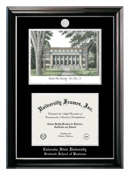 Double Opening with Campus Image (Stacked) Frame in Classic Ebony with Silver Trim with Black & Silver Mats for DOCUMENT: 8 1/2"H X 11"W  