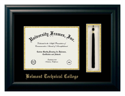 Belmont Technical College Diploma with Tassel Box Frame in Satin Black with Black & Gold Mats for DOCUMENT: 8 1/2"H X 11"W  