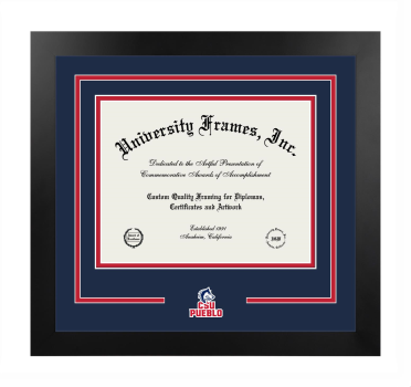 Logo Mat Frame in Manhattan Black with Navy Blue & Red Mats for DOCUMENT: 8 1/2"H X 11"W  