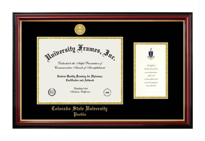 Diploma with Announcement Frame in Petite Mahogany with Gold Trim with Black & Gold Mats for DOCUMENT: 8 1/2"H X 11"W  ,  7"H X 4"W  