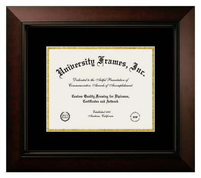 Columbia College-Vancouver Diploma Frame in Legacy Black Cherry with Black & Gold Mats for DOCUMENT: 8 1/2"H X 11"W  