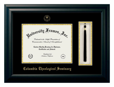 Columbia Theological Seminary Diploma with Tassel Box Frame in Satin Black with Black & Gold Mats for DOCUMENT: 8 1/2"H X 11"W  