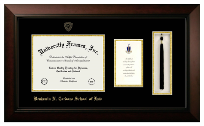 Diploma with Announcement & Tassel Box Frame in Legacy Black Cherry with Black & Gold Mats for DOCUMENT: 8 1/2"H X 11"W  ,  7"H X 4"W  