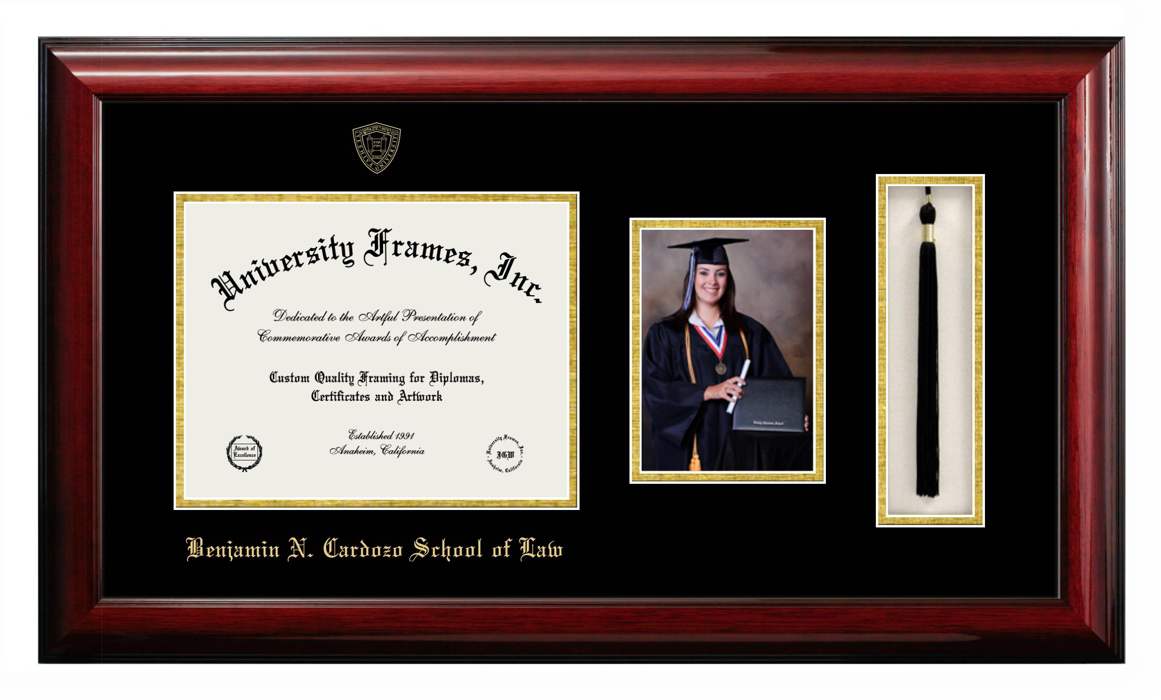 Benjamin N Cardozo School Of Law Diploma With 5 X 7 Portrait Tassel Box Frame In Classic Mahogany With Black Gold Mats