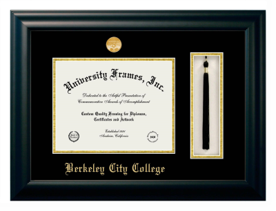 Berkeley City College Diploma with Tassel Box Frame in Satin Black with Black & Gold Mats for DOCUMENT: 8 1/2"H X 11"W  