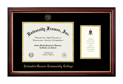 Diploma with Announcement Frame in Petite Mahogany with Gold Trim with Black & Gold Mats for DOCUMENT: 8 1/2"H X 11"W  ,  7"H X 4"W  