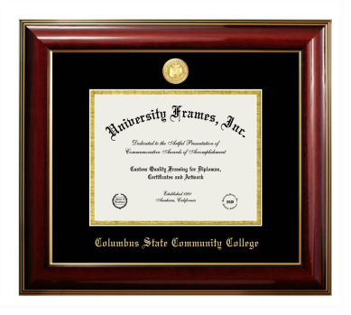 Columbus State Community College Diploma Frame in Classic Mahogany with Gold Trim with Black & Gold Mats for DOCUMENT: 7"H X 9"W  