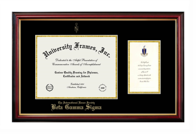 Diploma with Announcement Frame in Petite Mahogany with Gold Trim with Black & Gold Mats for DOCUMENT: 8 1/2"H X 11"W  ,  7"H X 4"W  