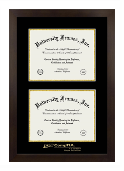 Double Degree (Stacked) Frame in Manhattan Espresso with Black & Gold Mats for DOCUMENT: 8 1/2"H X 11"W  , DOCUMENT: 8 1/2"H X 11"W  