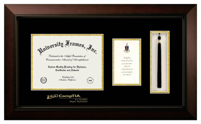 Diploma with Announcement & Tassel Box Frame in Legacy Black Cherry with Black & Gold Mats for DOCUMENT: 8 1/2"H X 11"W  ,  7"H X 4"W  