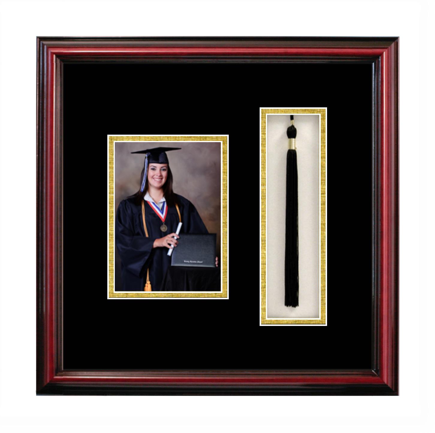 Big Bend Community College 5 x 7 Portrait with Tassel Box Frame in Petite  Cherry with Black & Gold Mats