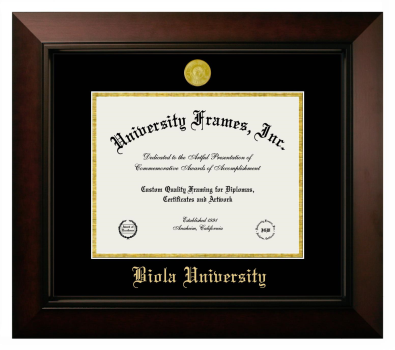 Biola University Diploma Frame in Legacy Black Cherry with Black & Gold Mats for DOCUMENT: 8 1/2"H X 11"W  