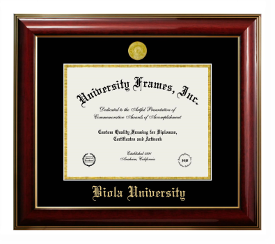 Biola University Diploma Frame in Classic Mahogany with Gold Trim with Black & Gold Mats for DOCUMENT: 8 1/2"H X 11"W  