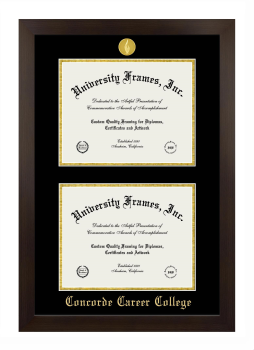 Double Degree (Stacked) Frame in Manhattan Espresso with Black & Gold Mats for DOCUMENT: 8 1/2"H X 11"W  , DOCUMENT: 8 1/2"H X 11"W  