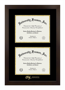 Double Degree (Stacked) Frame in Manhattan Espresso with Black & Gold Mats for DOCUMENT: 8 1/2"H X 11"W  , DOCUMENT: 8 1/2"H X 11"W  