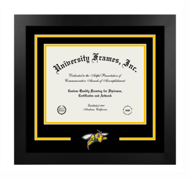 Black Hills State University Logo Mat Frame in Manhattan Black with Black & Amber Mats for DOCUMENT: 8 1/2"H X 11"W  