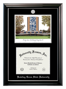 Double Opening with Campus Image (Stacked) Frame in Classic Ebony with Silver Trim with Black & Silver Mats for DOCUMENT: 8 1/2"H X 11"W  