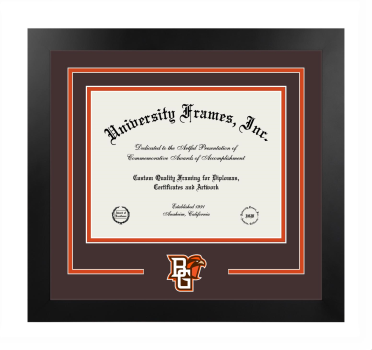 Logo Mat Frame in Manhattan Black with Brown & Orange Mats for DOCUMENT: 8 1/2"H X 11"W  