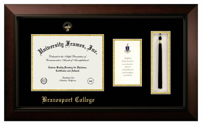 Diploma with Announcement & Tassel Box Frame in Legacy Black Cherry with Black & Gold Mats for DOCUMENT: 8 1/2"H X 11"W  ,  7"H X 4"W  