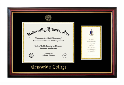 Diploma with Announcement Frame in Petite Mahogany with Gold Trim with Black & Gold Mats for DOCUMENT: 8 1/2"H X 11"W  ,  7"H X 4"W  