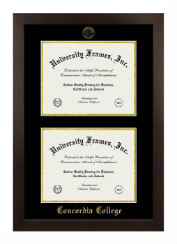 Double Degree (Stacked) Frame in Manhattan Espresso with Black & Gold Mats for DOCUMENT: 8 1/2"H X 11"W  , DOCUMENT: 8 1/2"H X 11"W  