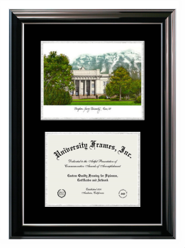 Double Opening with Campus Image (Stacked) Frame in Classic Ebony with Silver Trim with Black & Silver Mats for DOCUMENT: 8 1/2"H X 11"W  