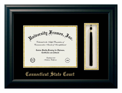 Connecticut State Court Diploma with Tassel Box Frame in Satin Black with Black & Gold Mats for DOCUMENT: 8 1/2"H X 11"W  